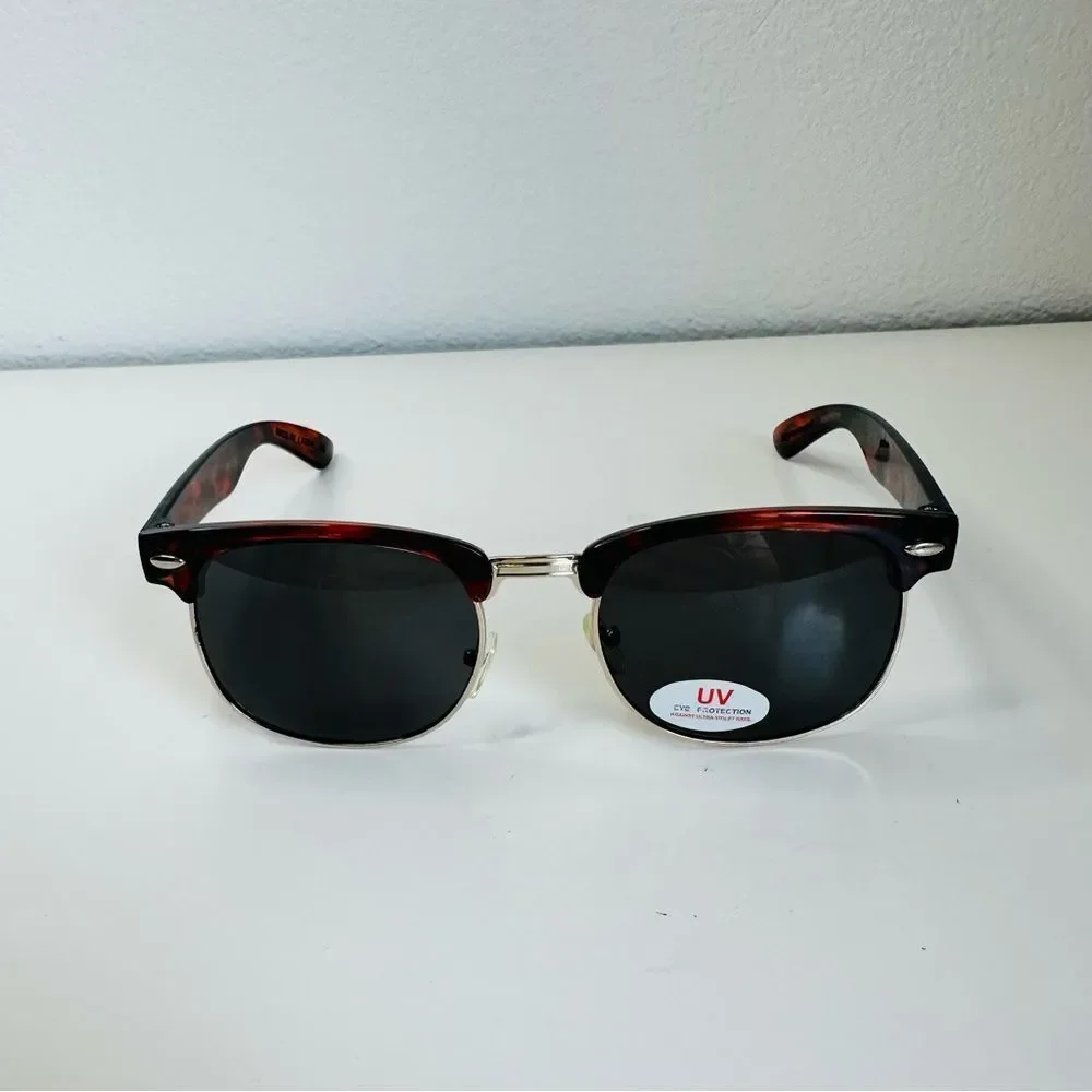 Meiomi Wine Brown Black Lense Tortoise‎ Shell UV Aviator Style Sunglasses